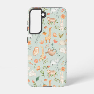 Cute Teal Baby Animal Pastel Pattern Samsung Galaxy S21 Case