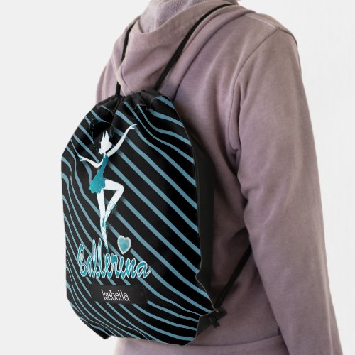 Cute Teal Ballerina Girl  Ballet Dancer Drawstring Bag