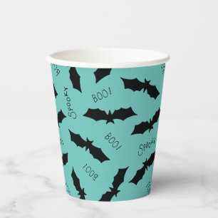Cute Teal Bats Halloween Party Paper Cups