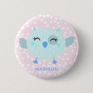 Cute Teal Bird - Pink Striped Kids' Birthday Favor Button