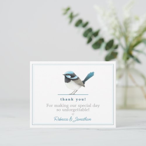 Cute Teal Bird _ Simple Elegant Wedding Thank You Note Card