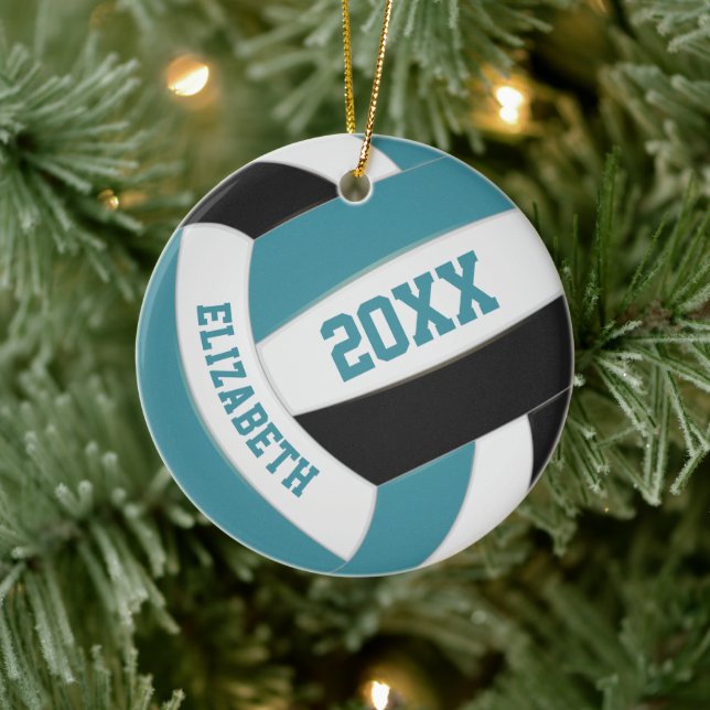 cute teal black white girly volleyball ceramic ornament (Tree)