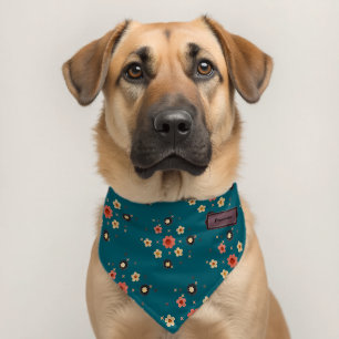 Cute Teal Blue Floral Pattern Personal Dog Cat  Pet Bandana Collar