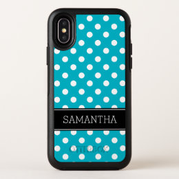 Cute Teal Blue Polka Dot Pattern Custom OtterBox Symmetry iPhone X Case