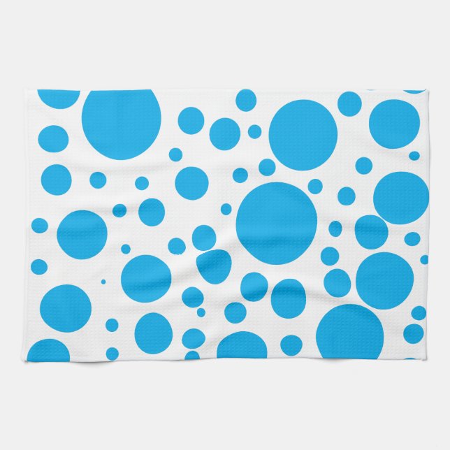 Cute Teal Blue Polka Dots Circles Pattern Towel (Horizontal)