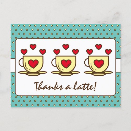 Cute Teal Blue Thanks A Latte Coffee Thank You Postcard