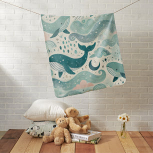 Cute Teal Blue Whale Warm Baby Blanket
