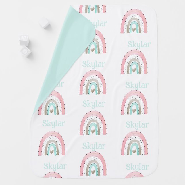 Cute Teal Boho Rainbow  Baby Blanket (In Situ)