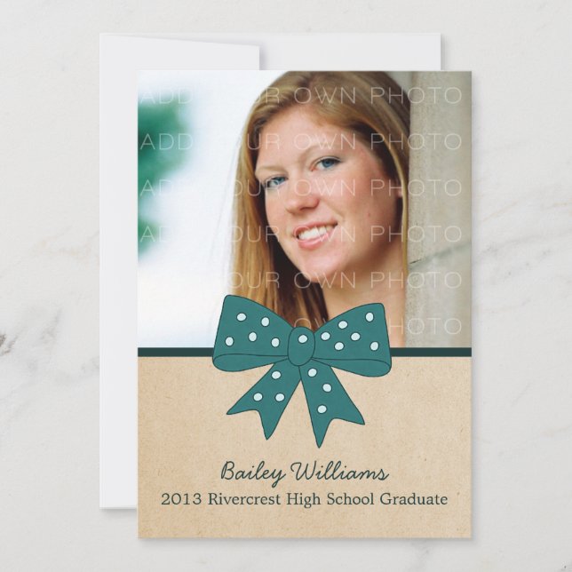 Cute Teal Bow Graduation Invite (Front)