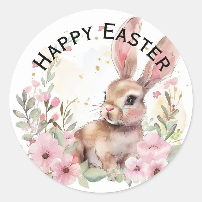 Cute teal bunny happy Easter stickers (Front)