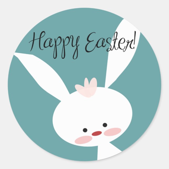 Cute teal bunny happy Easter stickers (Front)
