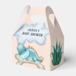 Cute Teal Burnt Orange Dinosaur Baby Shower Favor Boxes