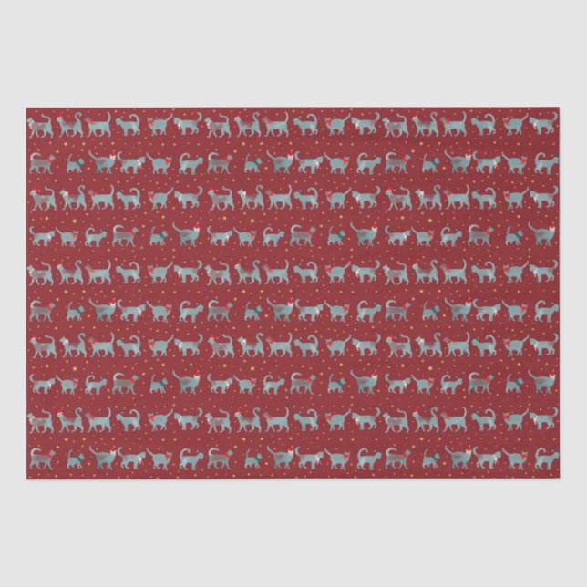 Cute Teal Cat Silhouettes in Santa Hats Christmas  Tissue Paper (Front)