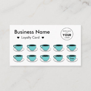Cute Teal Coffee Cups Add Your Logo Minimal Plain  Loyalty Card