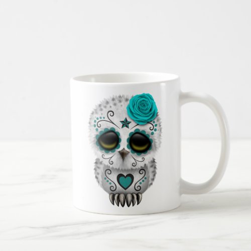 Cute Teal Day of the Dead Sugar Skull Owl Coffee Mug