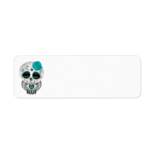 Cute Teal Day of the Dead Sugar Skull Owl Label