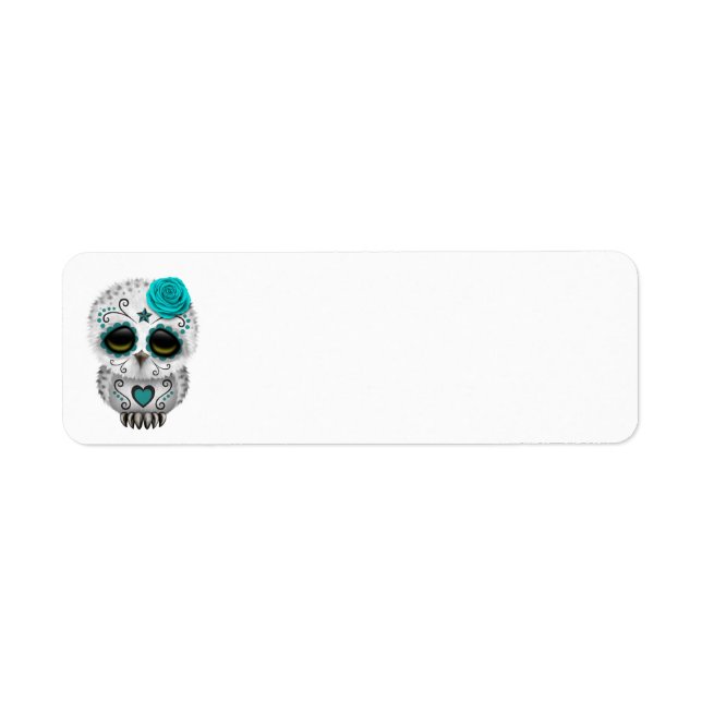 Cute Teal Day of the Dead Sugar Skull Owl Label (Front)