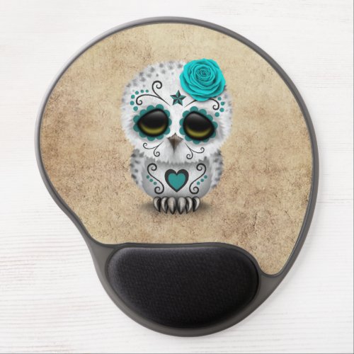 Cute Teal Day of the Dead Sugar Skull Owl Rough Gel Mouse Pad