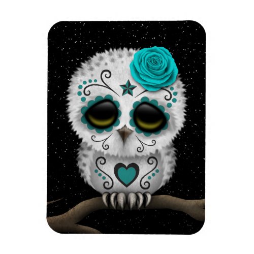 Cute Teal Day of the Dead Sugar Skull Owl Stars Magnet