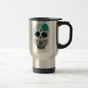 Cute Teal Day of the Dead Sugar Skull Owl Travel Mug
