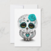 Cute Teal Day of the Dead Sugar Skull Owl White (Front)