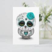 Cute Teal Day of the Dead Sugar Skull Owl White (Standing Front)