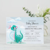 Cute Teal Dinosaur Baby Shower Invitation (Standing Front)