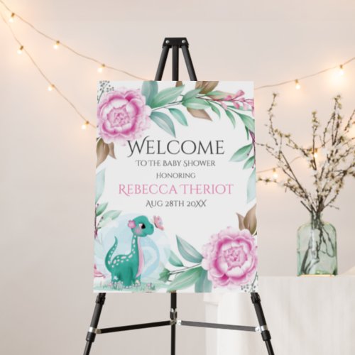 Cute Teal Dinosaur Baby Shower Welcome Sign