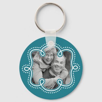 Cute Teal Doodle Framed Photo Keychain by PartyHearty at Zazzle