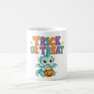 Cute Teal Dragon and Pumpkin Halloween Coffee Mug
