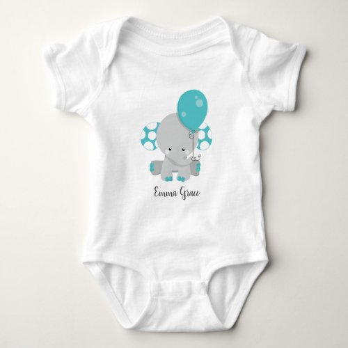 Cute Teal Elephant Baby Girl Monogram Tutu Baby Bodysuit