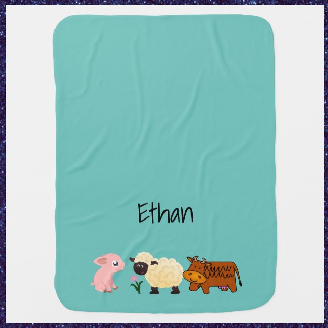 Cute Teal Farm Animals Baby Blanket (Creator Uploaded)