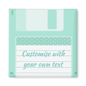 Cute Teal Floppy Disk to Customise With Own Text Magnet