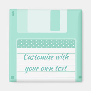 Cute Teal Floppy Disk to Customise With Own Text Magnet