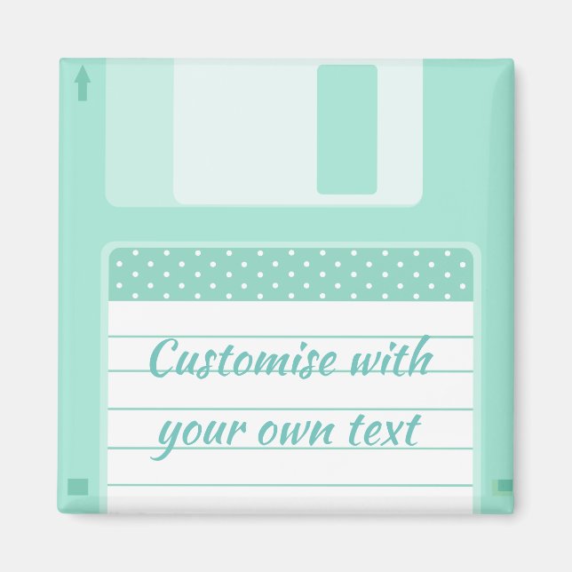 Cute Teal Floppy Disk to Customise With Own Text Magnet (Front)