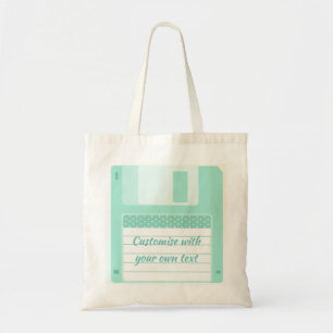 Cute Teal Floppy Disk to Customise With Own Text Tote Bag