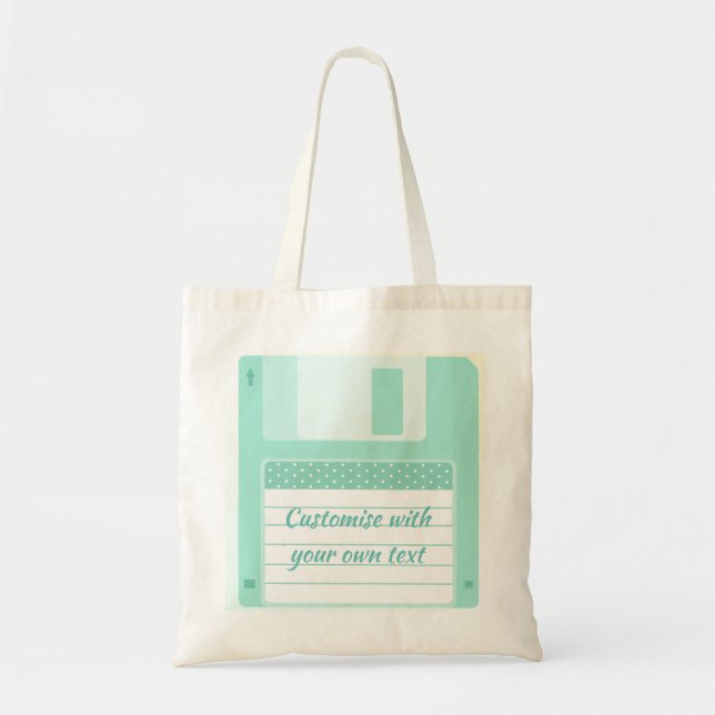 Cute Teal Floppy Disk to Customise With Own Text Tote Bag (Front)