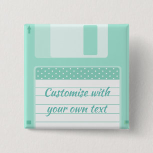 Cute Teal Floppy Disk to Customize With Own Text Button