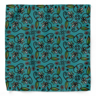 Cute Teal Floral Pattern Bandana