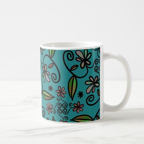 Cute Teal Floral Pattern Coffee Mug
