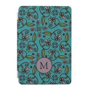 Cute Teal Floral Pattern Monogram iPad Mini Cover