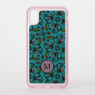 Cute Teal Floral Pattern Monogram Speck iPhone XS Max Case
