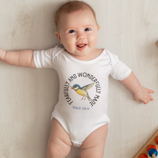 Cute Teal Flying Bird Bible Verse Faith Baby Bodysuit (Creator Uploaded)