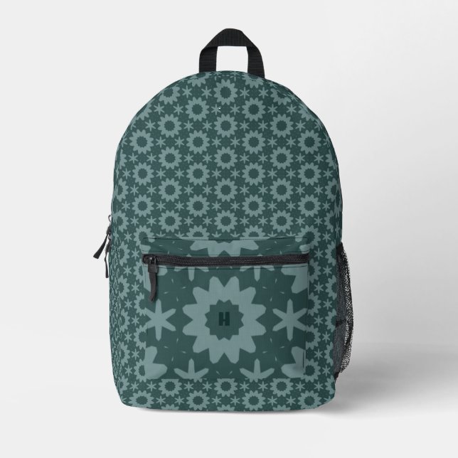 cute teal geometric pattern printed backpack (Front)