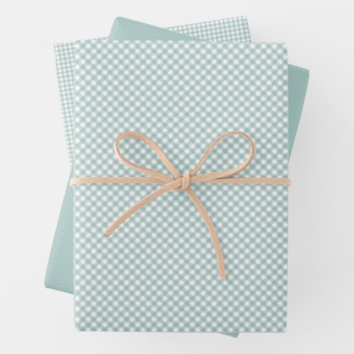 Cute teal gingham and dots simple classic wrapping paper sheets