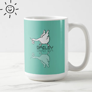 Cute Teal Goose Reflection Doodle Custom Name Coffee Mug
