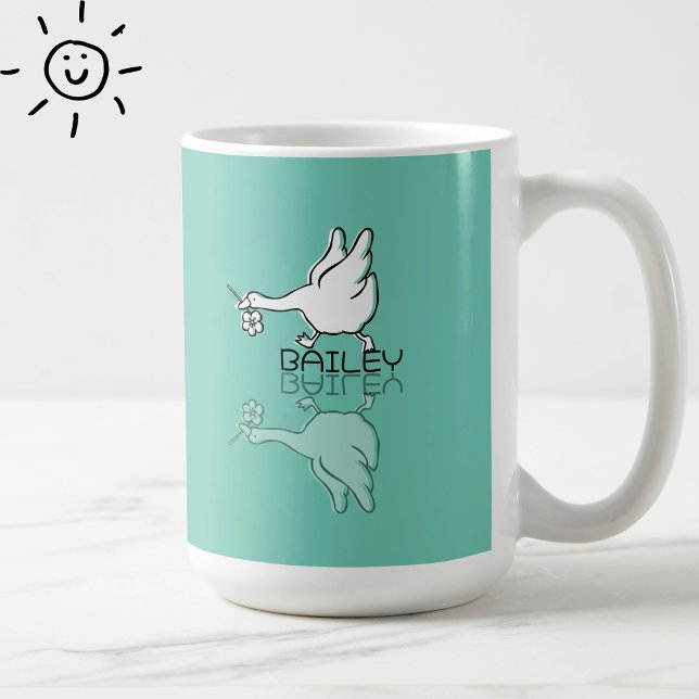Cute Teal Goose Reflection Doodle Custom Name Coffee Mug (Creator Uploaded)