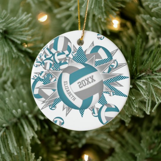 cute teal gray volleyball blowout girls sports ceramic ornament