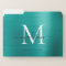 Cute Teal Green Brushed Metal Monogram Script Name
