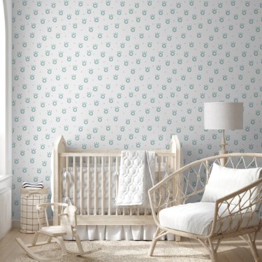 Cute Teal Green Cat Paws Pattern Kids / Nursery